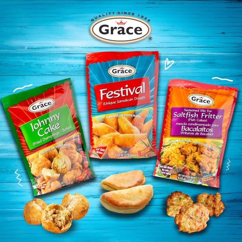 Grace Salt Fish Fritter Mix 9.5oz - 2 Pack - Jamaican Fish Fry Seasoning Mix for Salted Cod Fish - Bacalaitos Codfish Breading - Fish Fry Batter for Fish Cakes - Makes 80 Fritters - Image 4